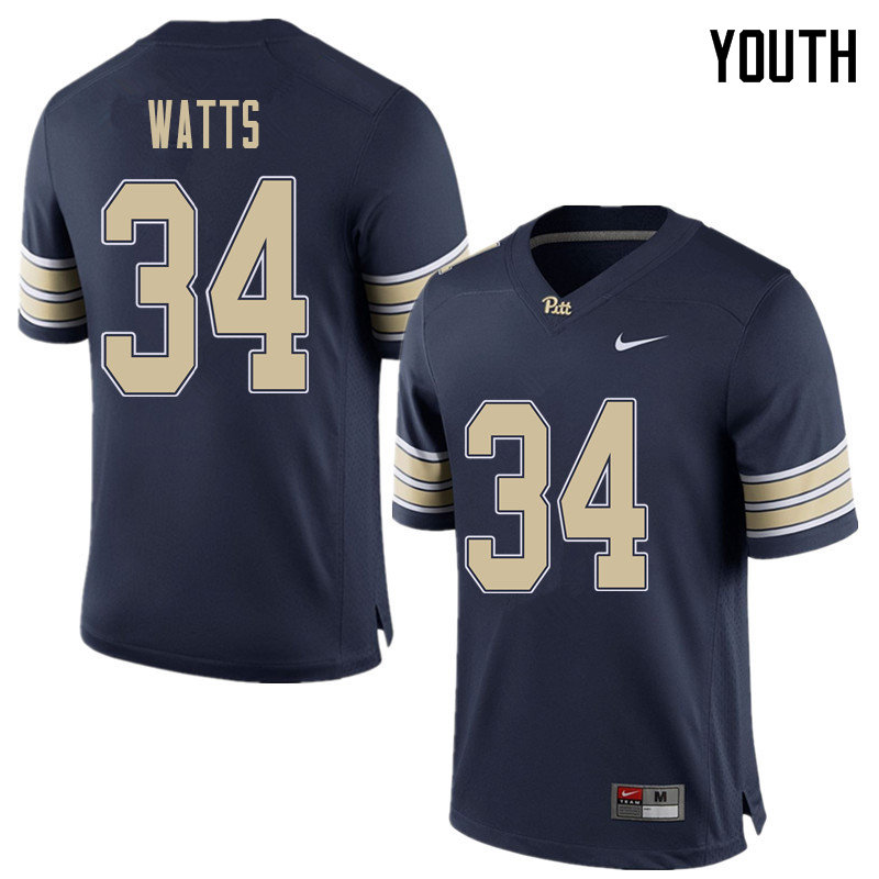 Youth #34 Amir Watts Pittsburgh Panthers College Football Jerseys Sale-Home Blue